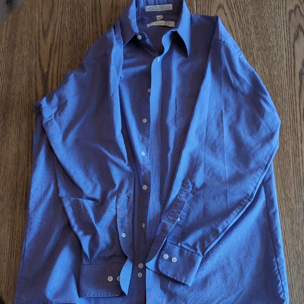 Geoffrey Beene Men's Blue Check Button Up Long Sleeve Dress Shirt Sz 15.5